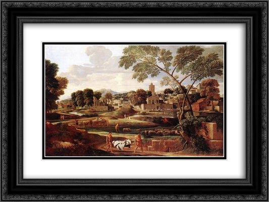 Landscape with the Funeral of Phocion 24x18 Black Ornate Wood Framed Art Print Poster with Double Matting by Poussin, Nicolas