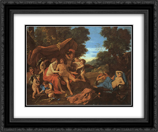 Mars and Venus 24x20 Black Ornate Wood Framed Art Print Poster with Double Matting by Poussin, Nicolas