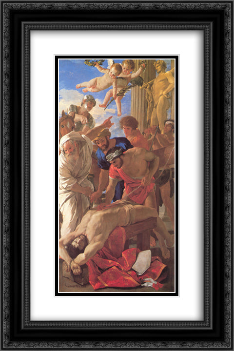 Martyrdom of St. Erasmus 16x24 Black Ornate Wood Framed Art Print Poster with Double Matting by Poussin, Nicolas