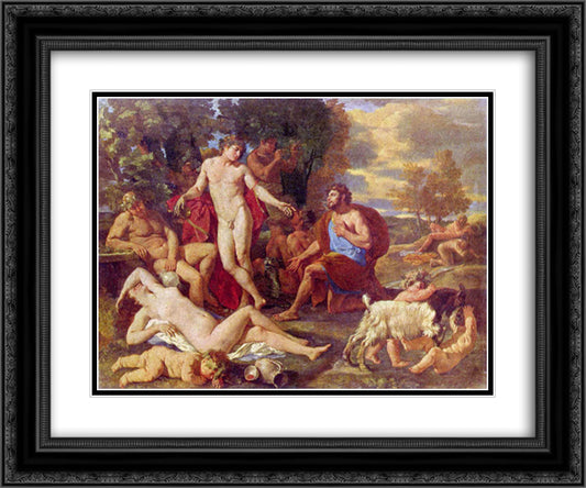 Midas and Bacchus 24x20 Black Ornate Wood Framed Art Print Poster with Double Matting by Poussin, Nicolas