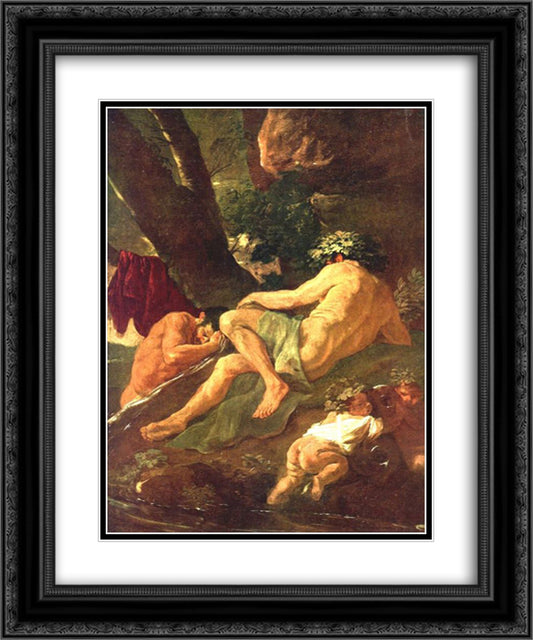 Midas washing at the source of the River Pactolus 20x24 Black Ornate Wood Framed Art Print Poster with Double Matting by Poussin, Nicolas