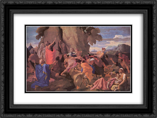 Moses Striking Water from the Rock 24x18 Black Ornate Wood Framed Art Print Poster with Double Matting by Poussin, Nicolas