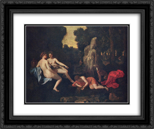 Narcissus and Echo 24x20 Black Ornate Wood Framed Art Print Poster with Double Matting by Poussin, Nicolas