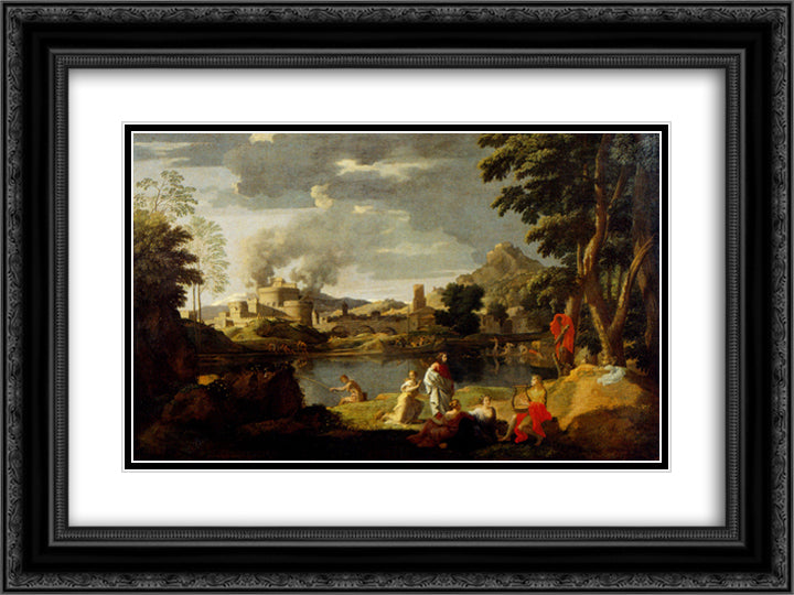 Orpheus and Eurydice 24x18 Black Ornate Wood Framed Art Print Poster with Double Matting by Poussin, Nicolas