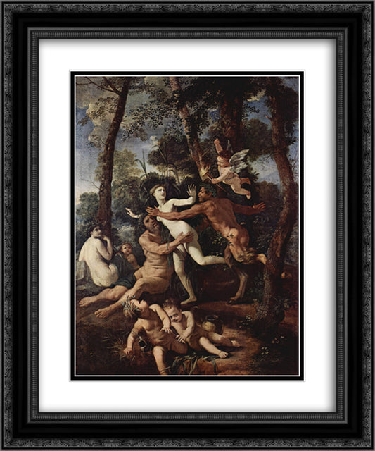 Pan and Syrinx 20x24 Black Ornate Wood Framed Art Print Poster with Double Matting by Poussin, Nicolas