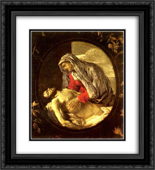 Pieta 20x22 Black Ornate Wood Framed Art Print Poster with Double Matting by Poussin, Nicolas