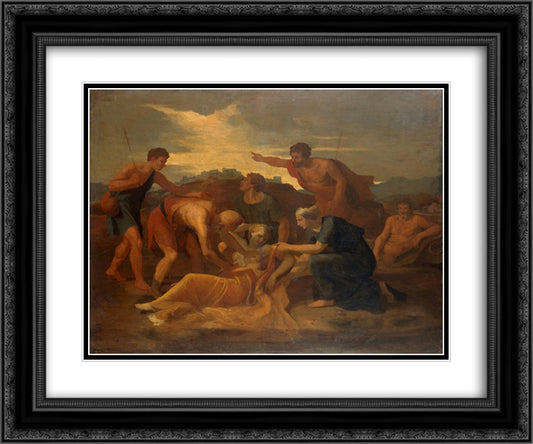 Queen Zenobia Found on the Banks of the Arax 24x20 Black Ornate Wood Framed Art Print Poster with Double Matting by Poussin, Nicolas