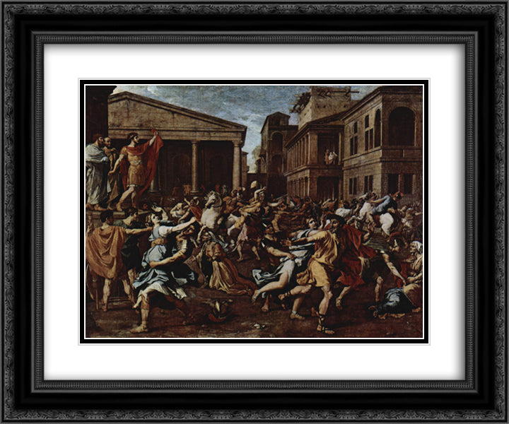 Rape of the Sabine Women 24x20 Black Ornate Wood Framed Art Print Poster with Double Matting by Poussin, Nicolas