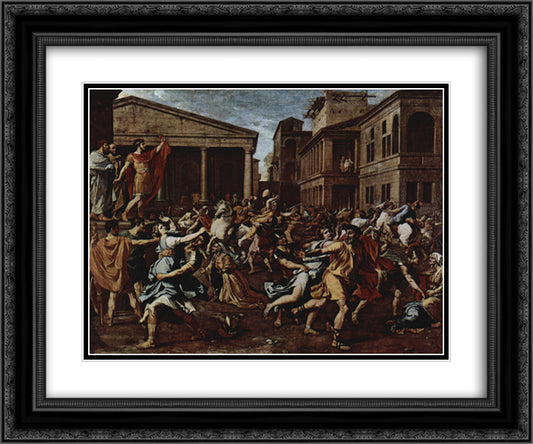 Rape of the Sabine Women 24x20 Black Ornate Wood Framed Art Print Poster with Double Matting by Poussin, Nicolas
