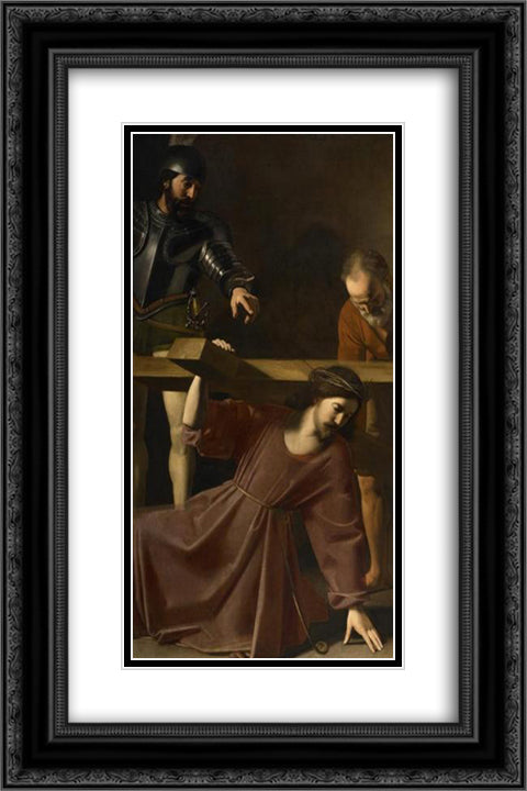 Christ Carrying the Cross 16x24 Black Ornate Wood Framed Art Print Poster with Double Matting by Tournier, Nicolas