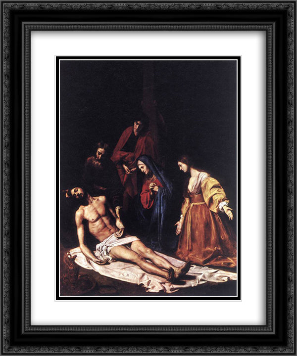 The Descent from the Cross 20x24 Black Ornate Wood Framed Art Print Poster with Double Matting by Tournier, Nicolas