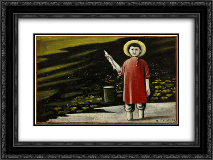 A young fisherman 24x18 Black Ornate Wood Framed Art Print Poster with Double Matting by Pirosmani, Niko