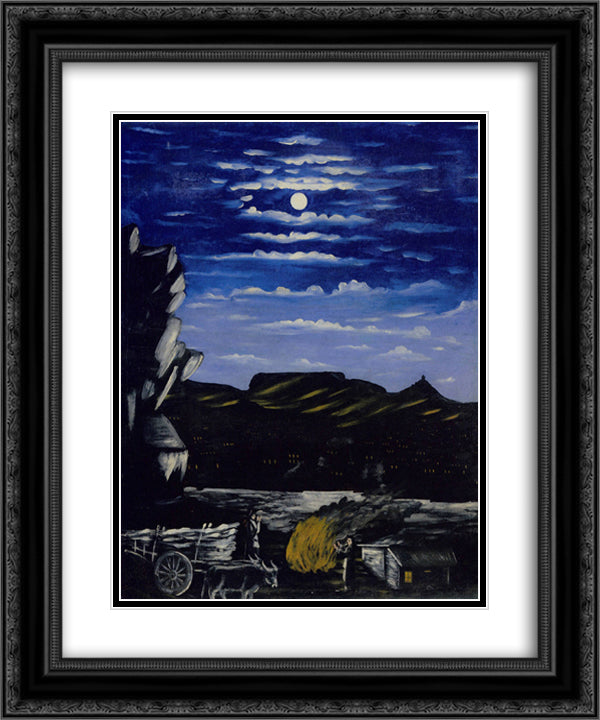 Arsenali Mountain at night 20x24 Black Ornate Wood Framed Art Print Poster with Double Matting by Pirosmani, Niko