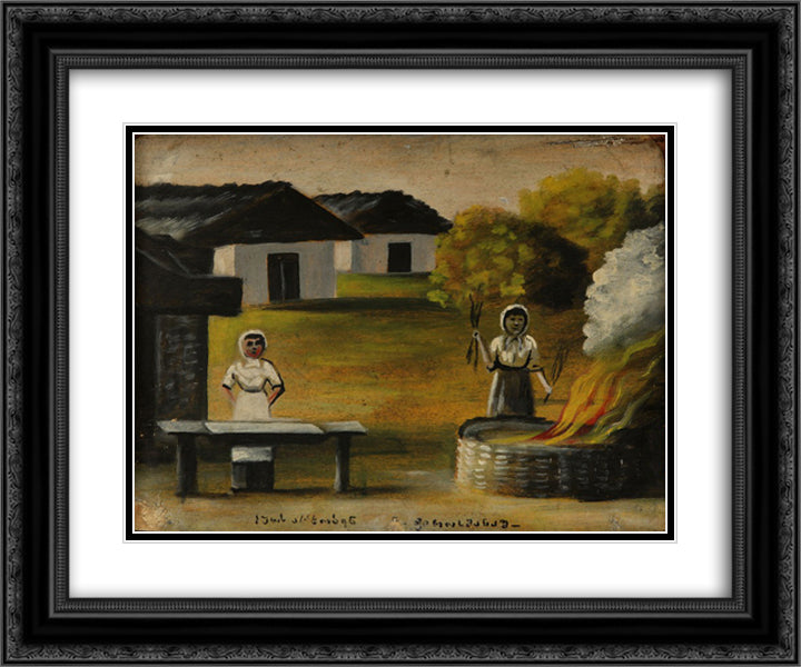 Baking bread 24x20 Black Ornate Wood Framed Art Print Poster with Double Matting by Pirosmani, Niko