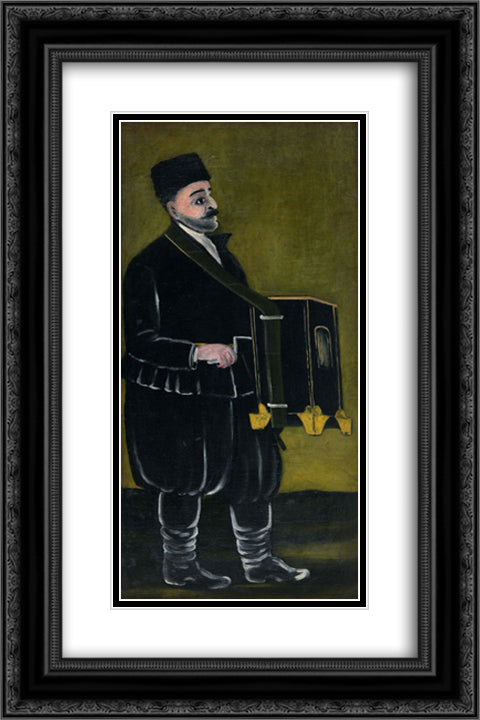 Barrel Organ Player 16x24 Black Ornate Wood Framed Art Print Poster with Double Matting by Pirosmani, Niko