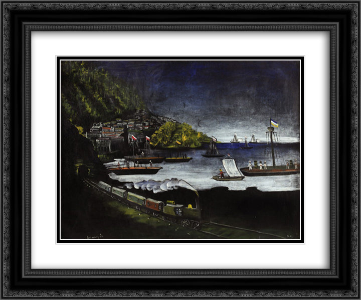 Batumi 24x20 Black Ornate Wood Framed Art Print Poster with Double Matting by Pirosmani, Niko