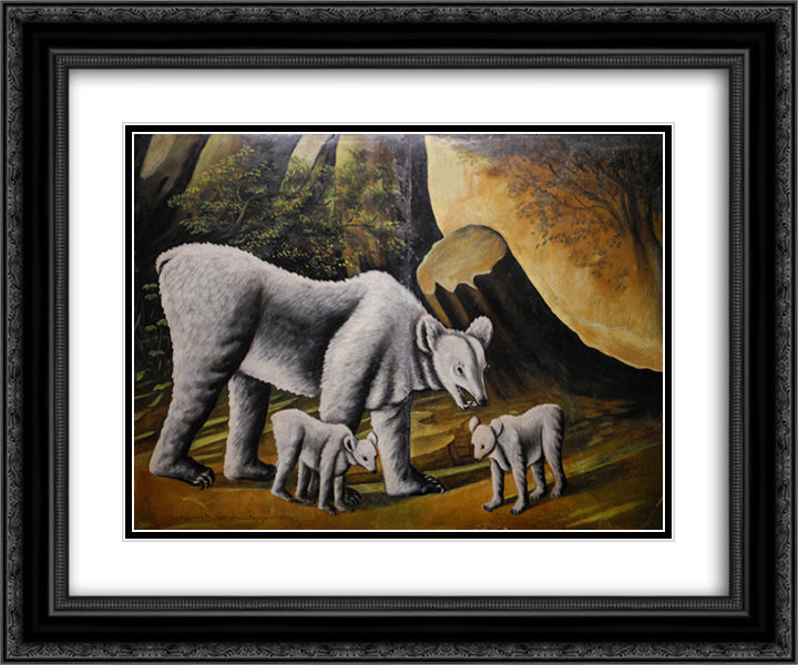Bear with her cubs 24x20 Black Ornate Wood Framed Art Print Poster with Double Matting by Pirosmani, Niko