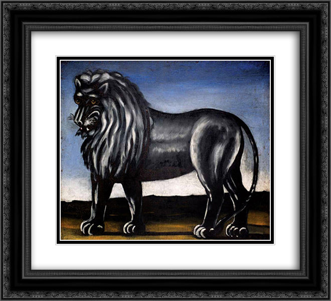 Black Lion 22x20 Black Ornate Wood Framed Art Print Poster with Double Matting by Pirosmani, Niko