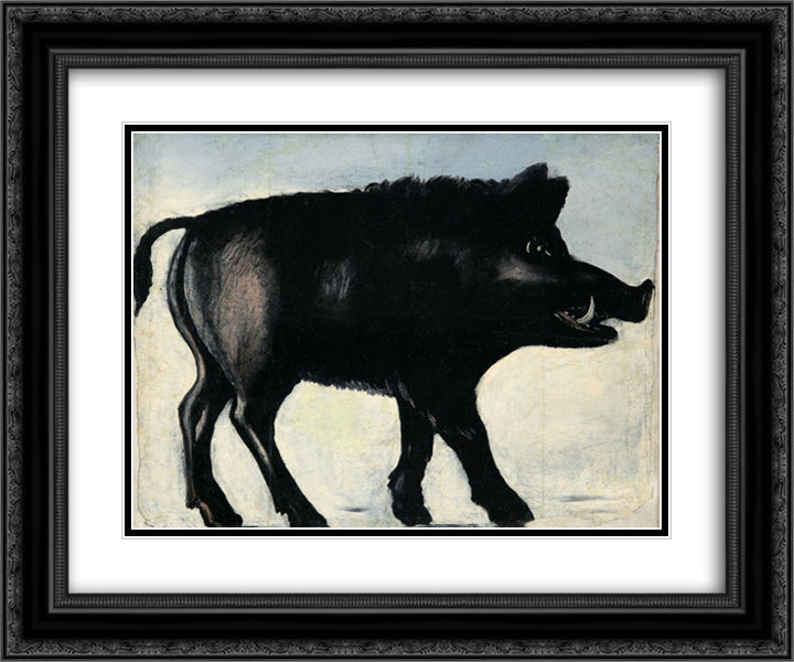 Boar 24x20 Black Ornate Wood Framed Art Print Poster with Double Matting by Pirosmani, Niko