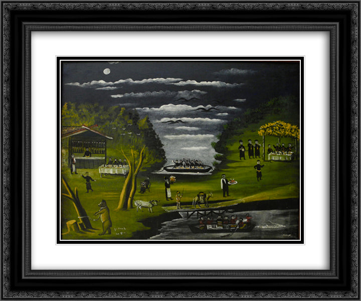Donkey Bridge 24x20 Black Ornate Wood Framed Art Print Poster with Double Matting by Pirosmani, Niko