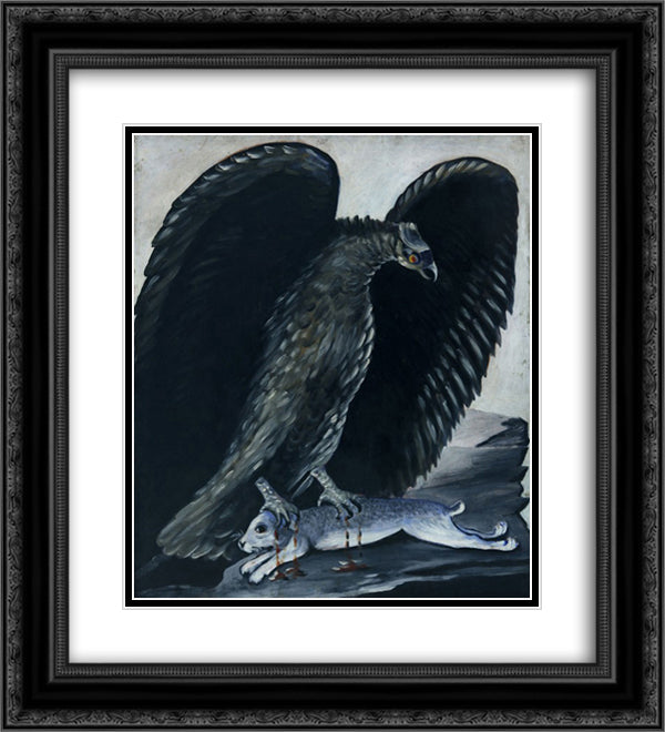 Eagle caught a rabbit 20x22 Black Ornate Wood Framed Art Print Poster with Double Matting by Pirosmani, Niko