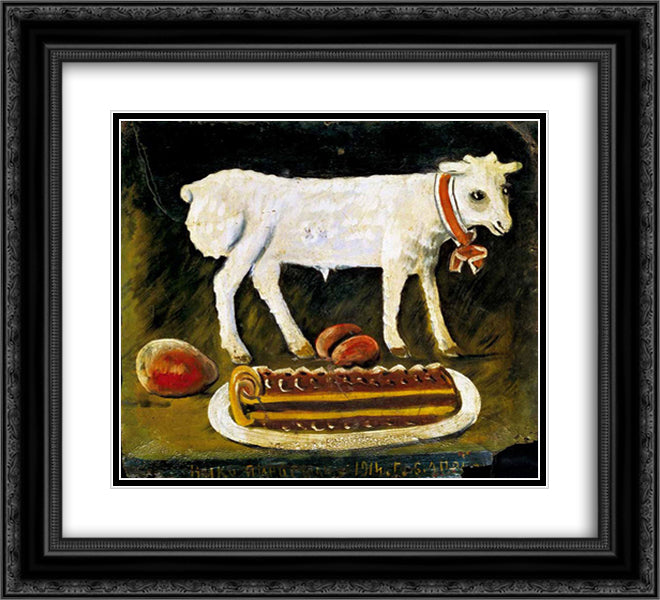 Easter lamb 22x20 Black Ornate Wood Framed Art Print Poster with Double Matting by Pirosmani, Niko