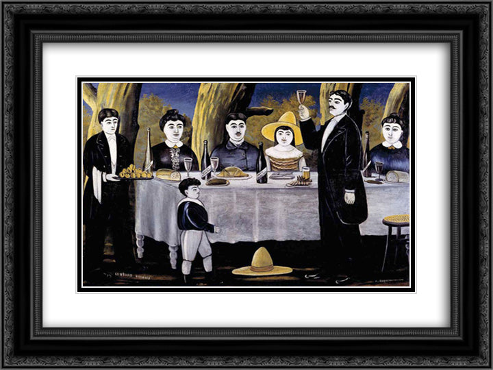 Family feast 24x18 Black Ornate Wood Framed Art Print Poster with Double Matting by Pirosmani, Niko