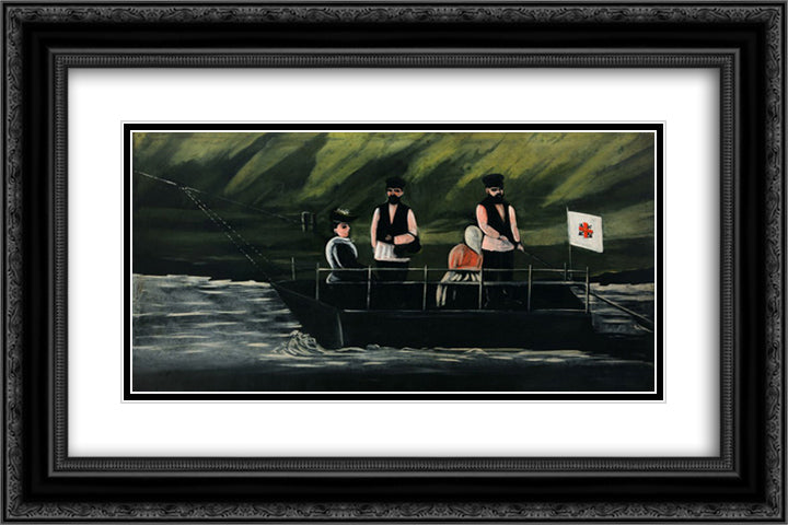 Ferryboat in Didube 24x16 Black Ornate Wood Framed Art Print Poster with Double Matting by Pirosmani, Niko
