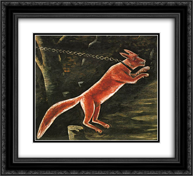Fox on chain 22x20 Black Ornate Wood Framed Art Print Poster with Double Matting by Pirosmani, Niko