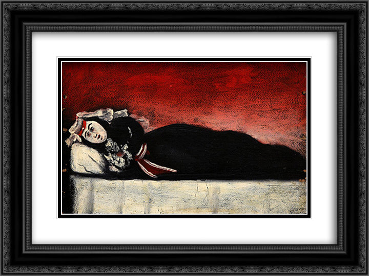 Georgian woman on a couch 24x18 Black Ornate Wood Framed Art Print Poster with Double Matting by Pirosmani, Niko