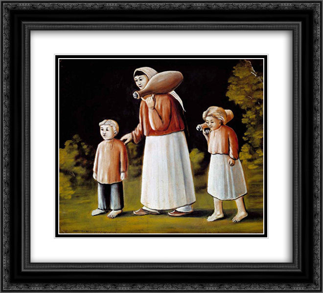 Georgian woman with children 22x20 Black Ornate Wood Framed Art Print Poster with Double Matting by Pirosmani, Niko