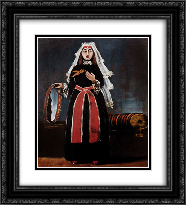 Georgian woman with tambourine 20x22 Black Ornate Wood Framed Art Print Poster with Double Matting by Pirosmani, Niko