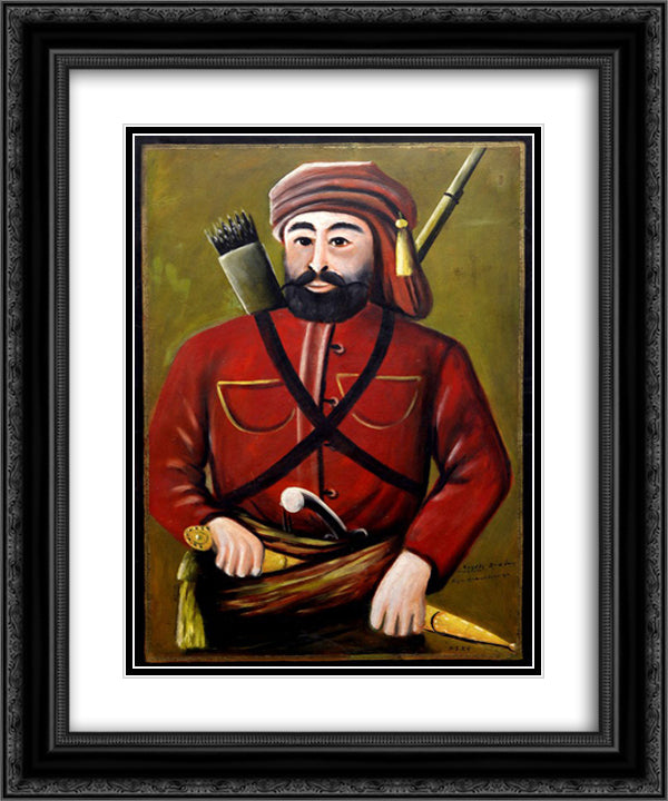 Giorgi Saakadze 20x24 Black Ornate Wood Framed Art Print Poster with Double Matting by Pirosmani, Niko