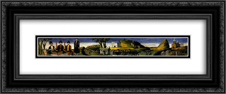 Kakhetian epos (Alazani Valley) 24x10 Black Ornate Wood Framed Art Print Poster with Double Matting by Pirosmani, Niko