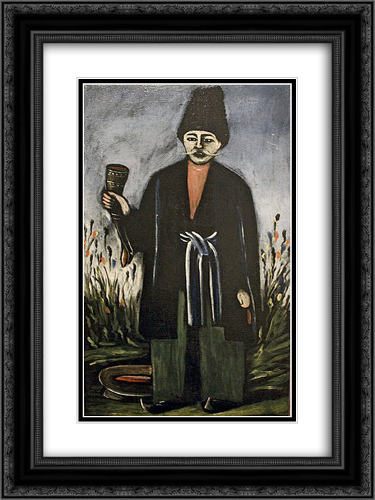 Karachoheli with a horn of wine 18x24 Black Ornate Wood Framed Art Print Poster with Double Matting by Pirosmani, Niko