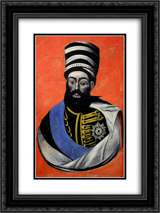 King Erekle II of Georgia 18x24 Black Ornate Wood Framed Art Print Poster with Double Matting by Pirosmani, Niko