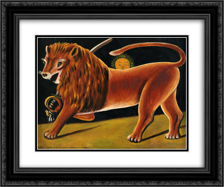 Lion and the sun 24x20 Black Ornate Wood Framed Art Print Poster with Double Matting by Pirosmani, Niko
