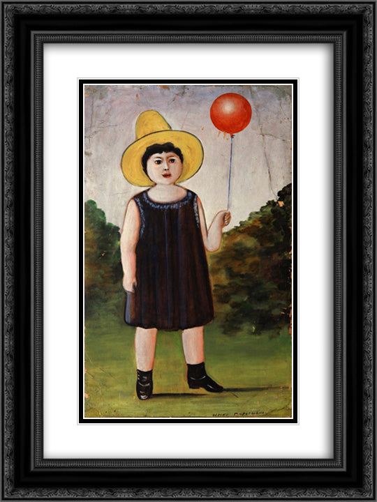 Little girl in a blue dress 18x24 Black Ornate Wood Framed Art Print Poster with Double Matting by Pirosmani, Niko