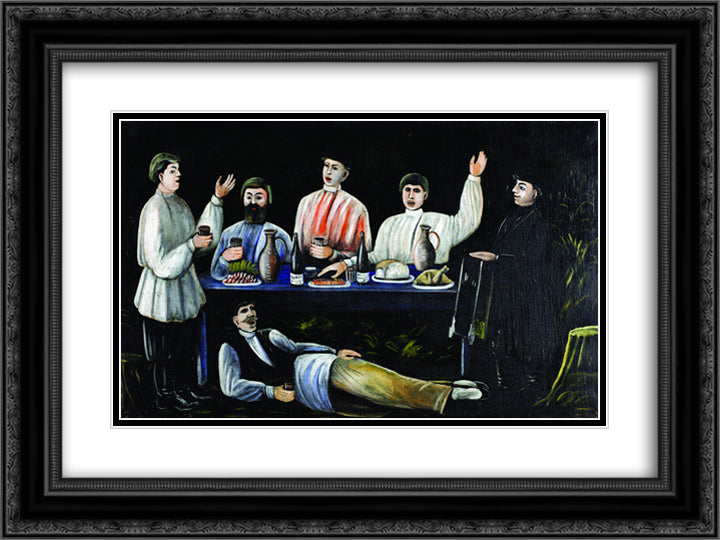 Molokani Carousing 24x18 Black Ornate Wood Framed Art Print Poster with Double Matting by Pirosmani, Niko