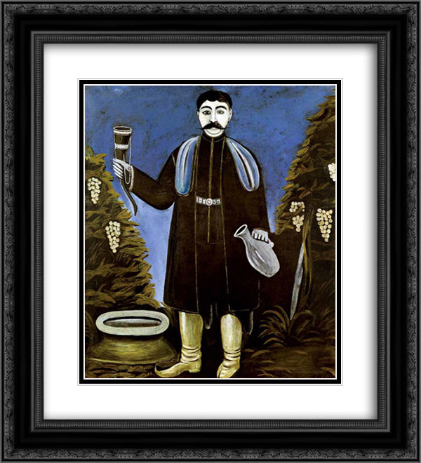 Noble with a horn for drinking wine 20x22 Black Ornate Wood Framed Art Print Poster with Double Matting by Pirosmani, Niko