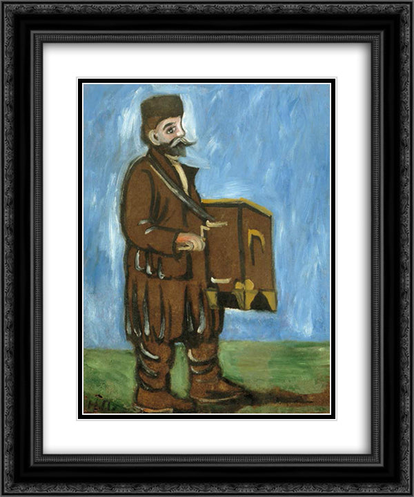 Organ grinder 20x24 Black Ornate Wood Framed Art Print Poster with Double Matting by Pirosmani, Niko