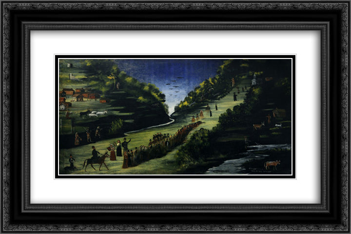 Party by the River Tskheniszkali 24x16 Black Ornate Wood Framed Art Print Poster with Double Matting by Pirosmani, Niko