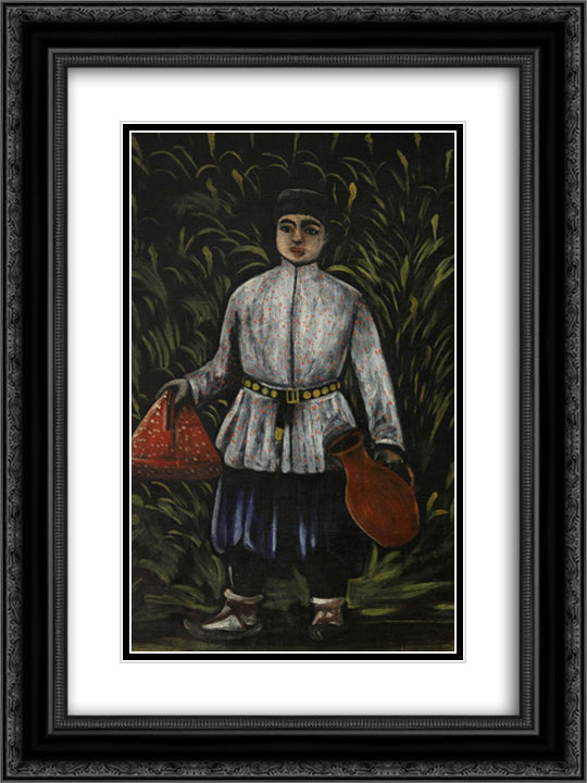 Peasant boy carrying food 18x24 Black Ornate Wood Framed Art Print Poster with Double Matting by Pirosmani, Niko