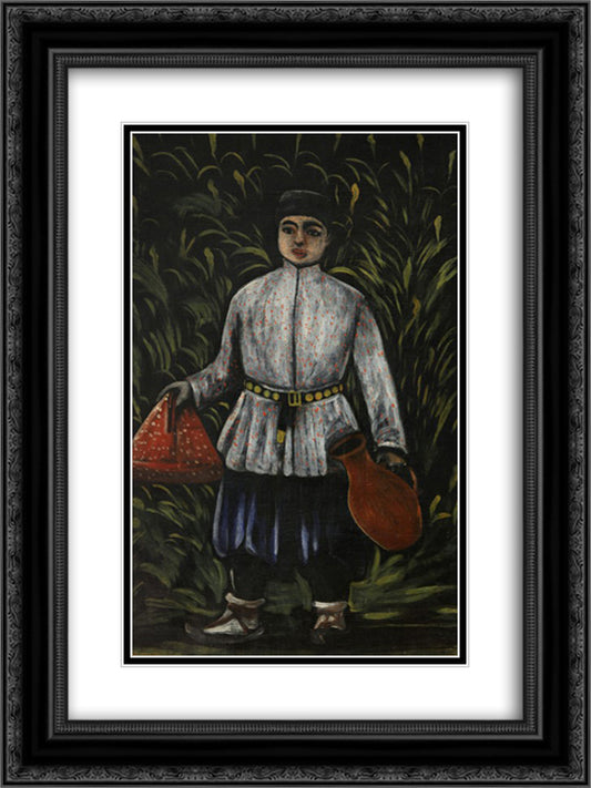 Peasant boy carrying food 18x24 Black Ornate Wood Framed Art Print Poster with Double Matting by Pirosmani, Niko