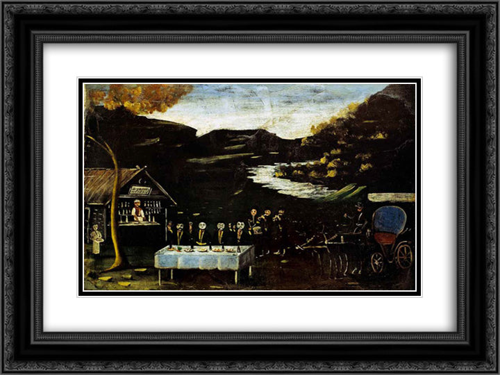 Phaeton and the night feast 24x18 Black Ornate Wood Framed Art Print Poster with Double Matting by Pirosmani, Niko