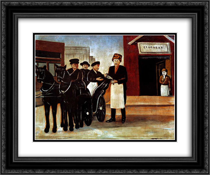 Phaeton by the canteen 24x20 Black Ornate Wood Framed Art Print Poster with Double Matting by Pirosmani, Niko