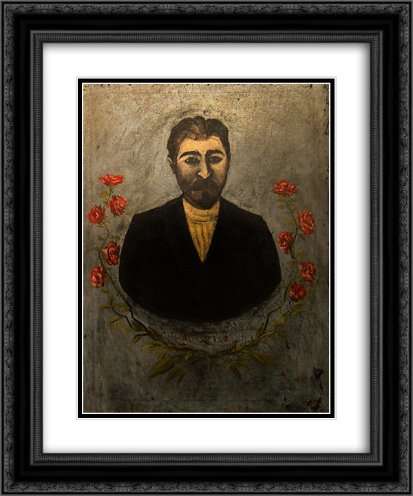 Portrait of a railway worker (Misha Meheteli) 20x24 Black Ornate Wood Framed Art Print Poster with Double Matting by Pirosmani, Niko