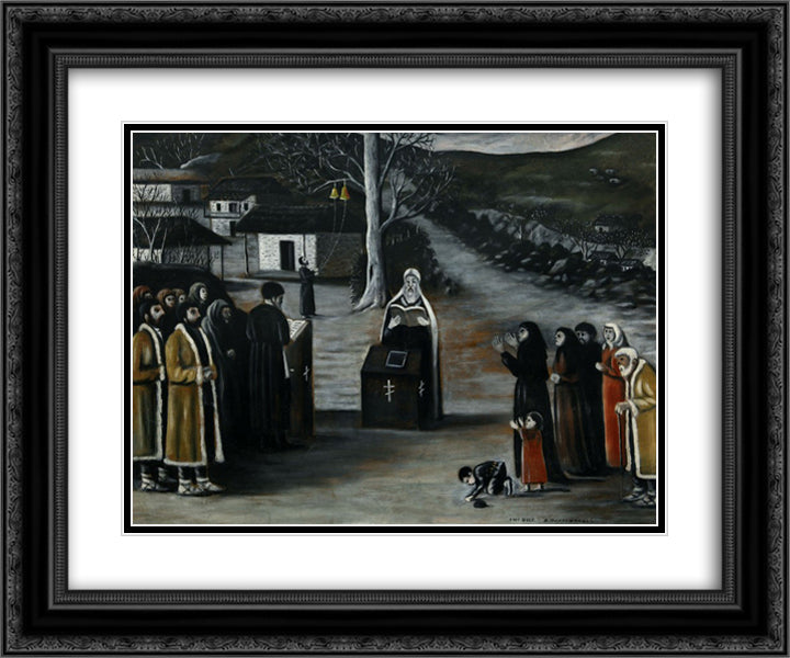Prayer in a Village 24x20 Black Ornate Wood Framed Art Print Poster with Double Matting by Pirosmani, Niko