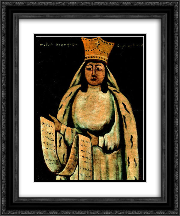 Queen Tamar 20x24 Black Ornate Wood Framed Art Print Poster with Double Matting by Pirosmani, Niko