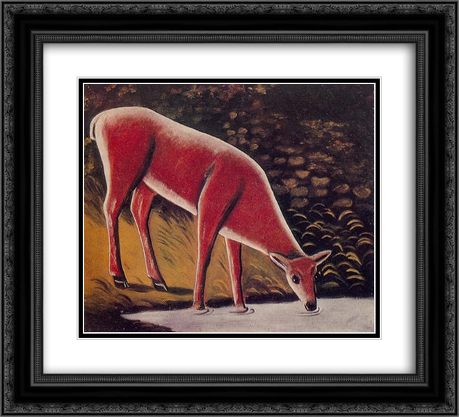 Roe Deer by a Creek 22x20 Black Ornate Wood Framed Art Print Poster with Double Matting by Pirosmani, Niko